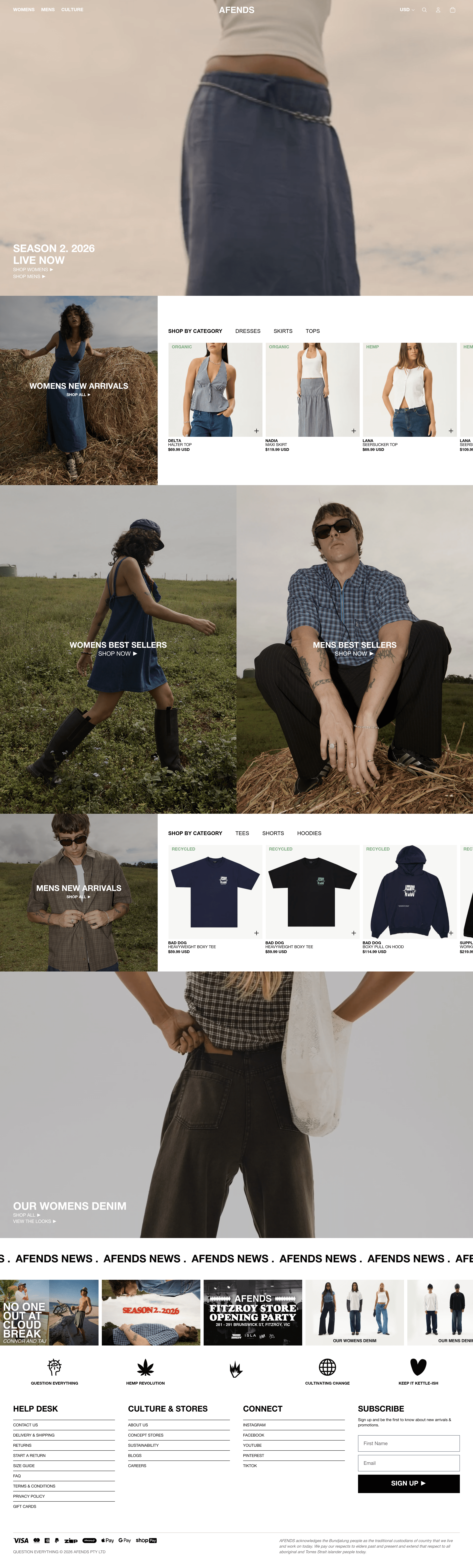 Afends dtc landing page screenshot