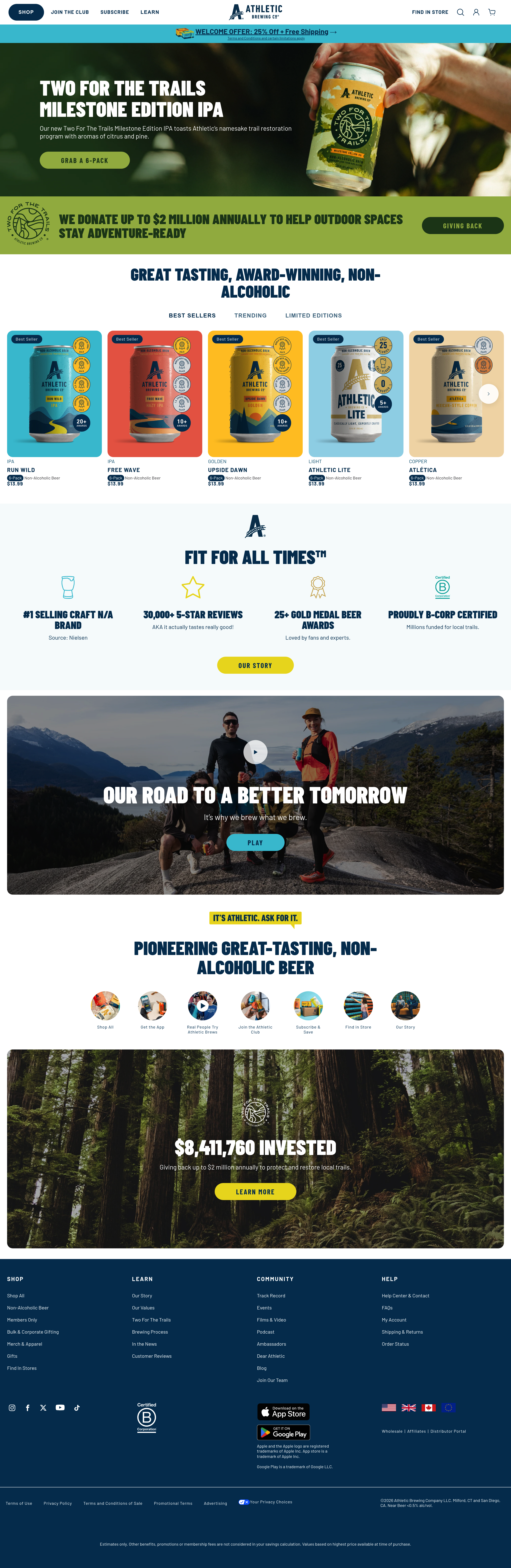 Athletic Brewing dtc landing page screenshot