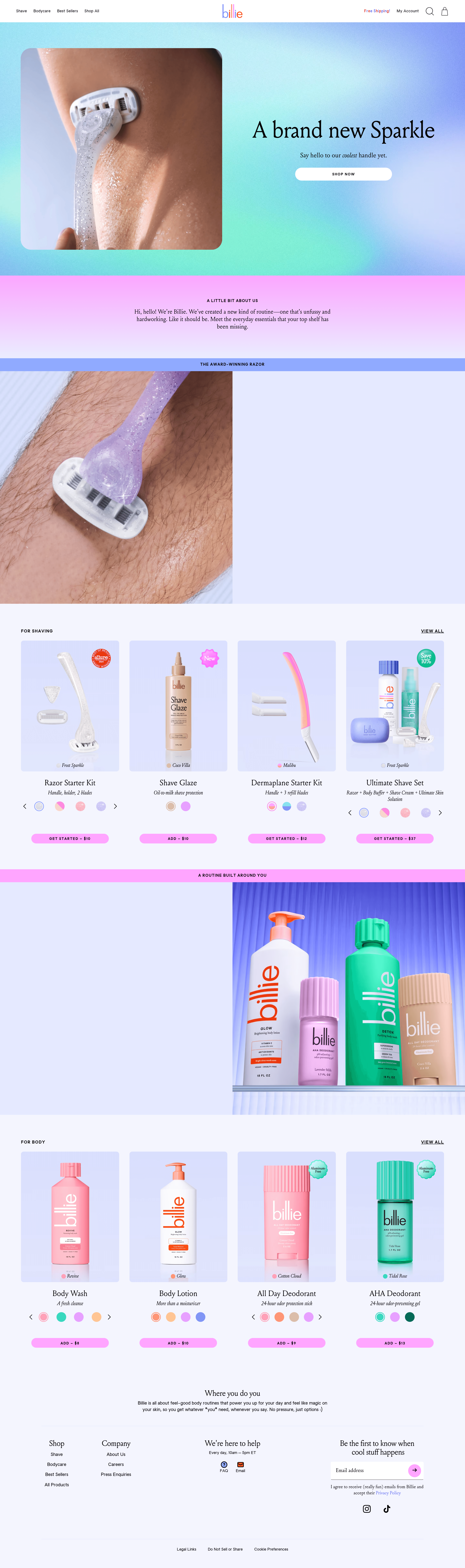Billie dtc landing page screenshot