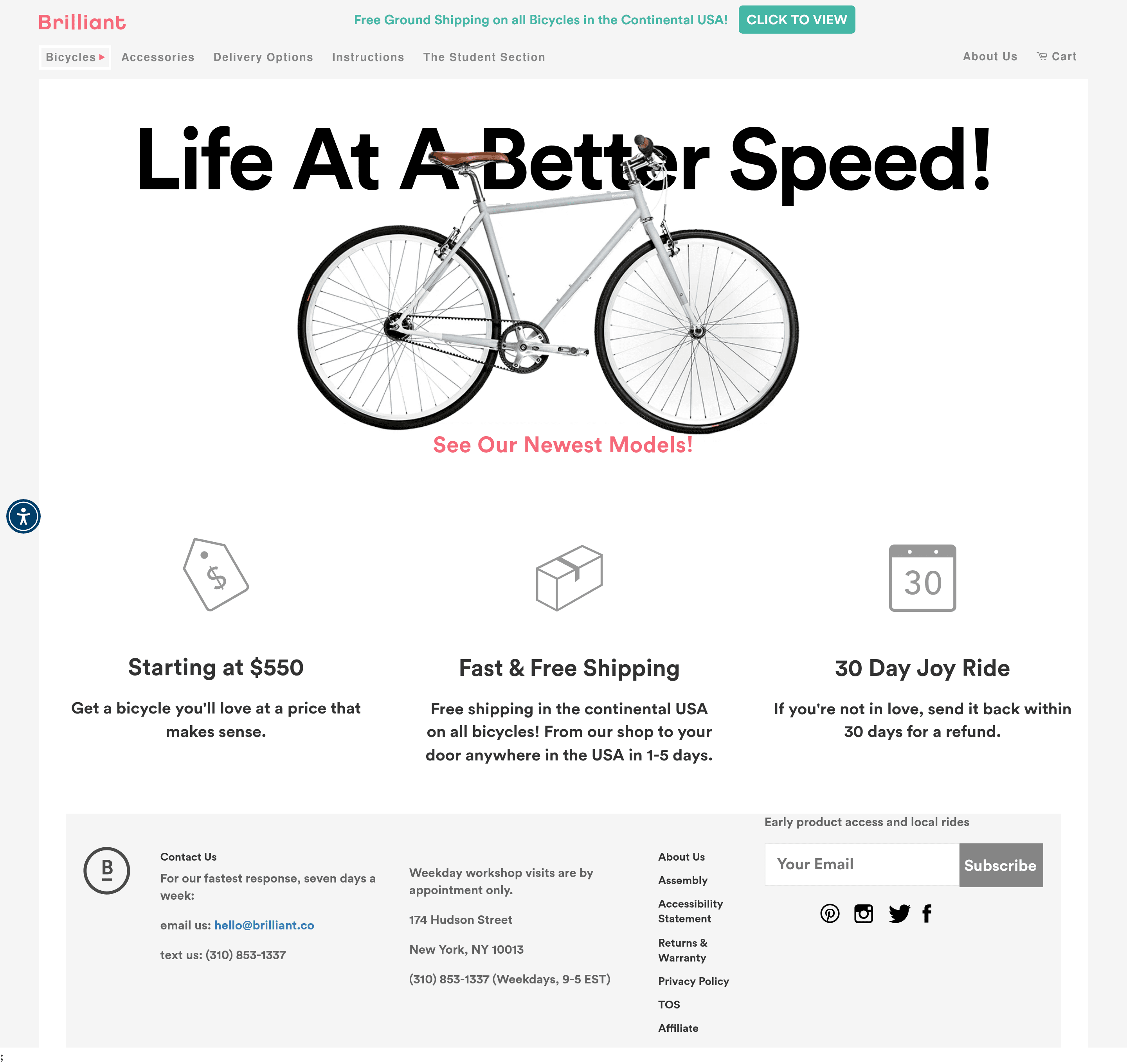 Brilliant Bicycle dtc landing page screenshot