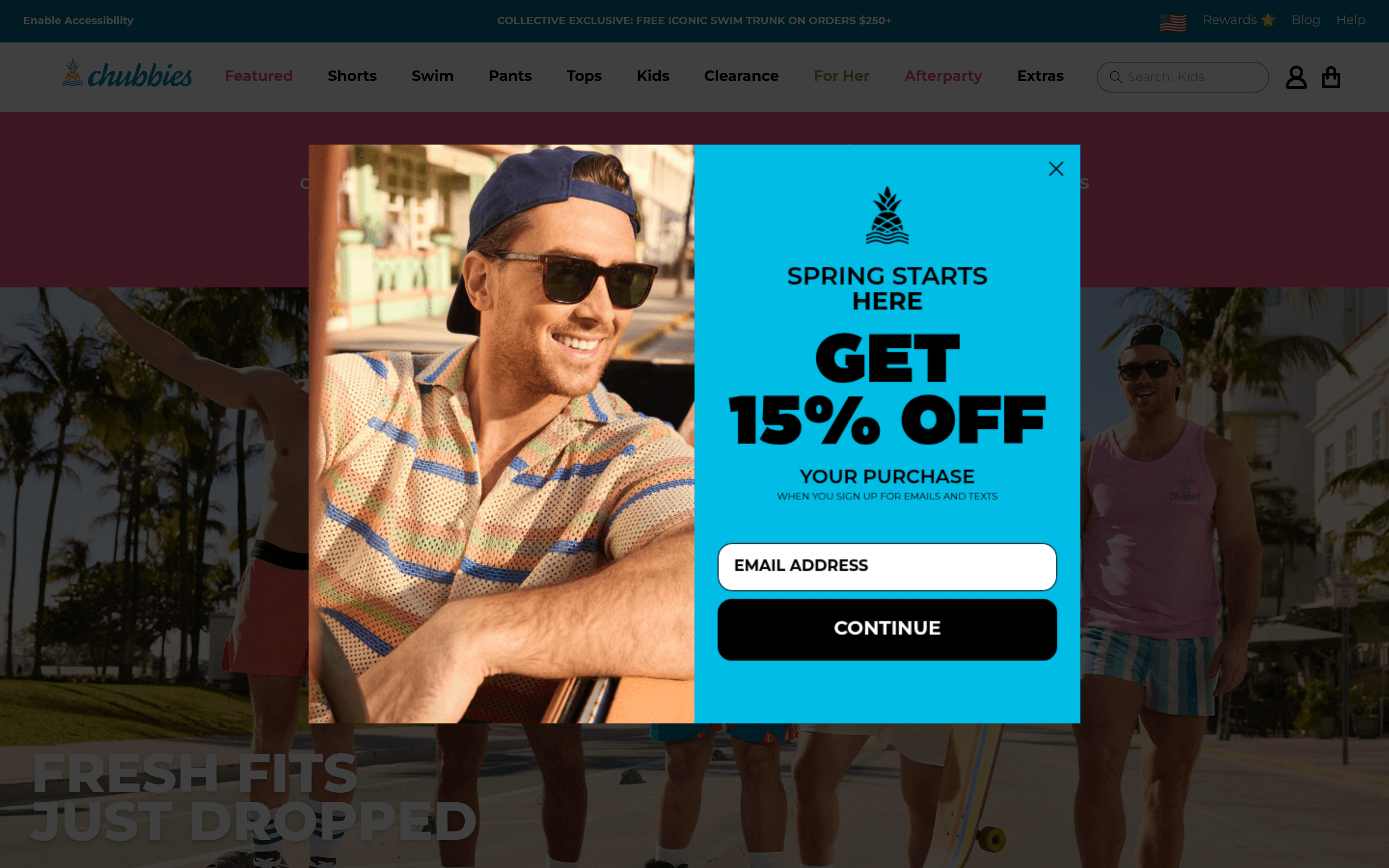 Chubbies dtc landing page screenshot