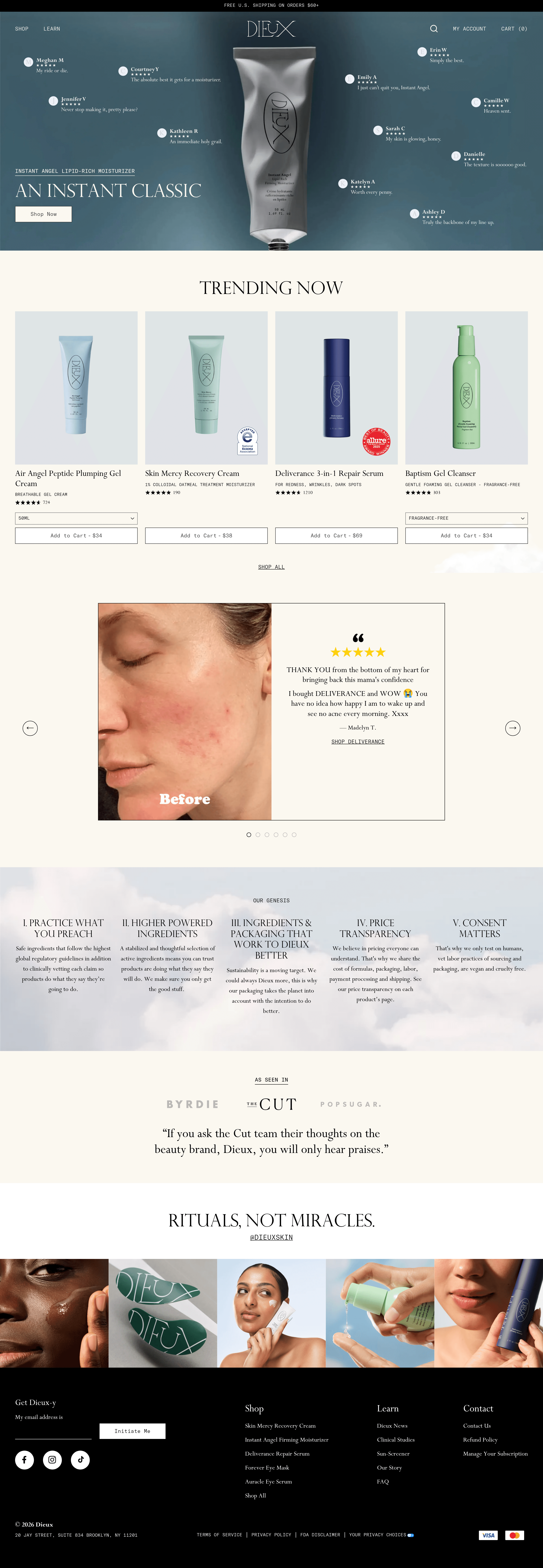 Dieux Skin dtc landing page screenshot