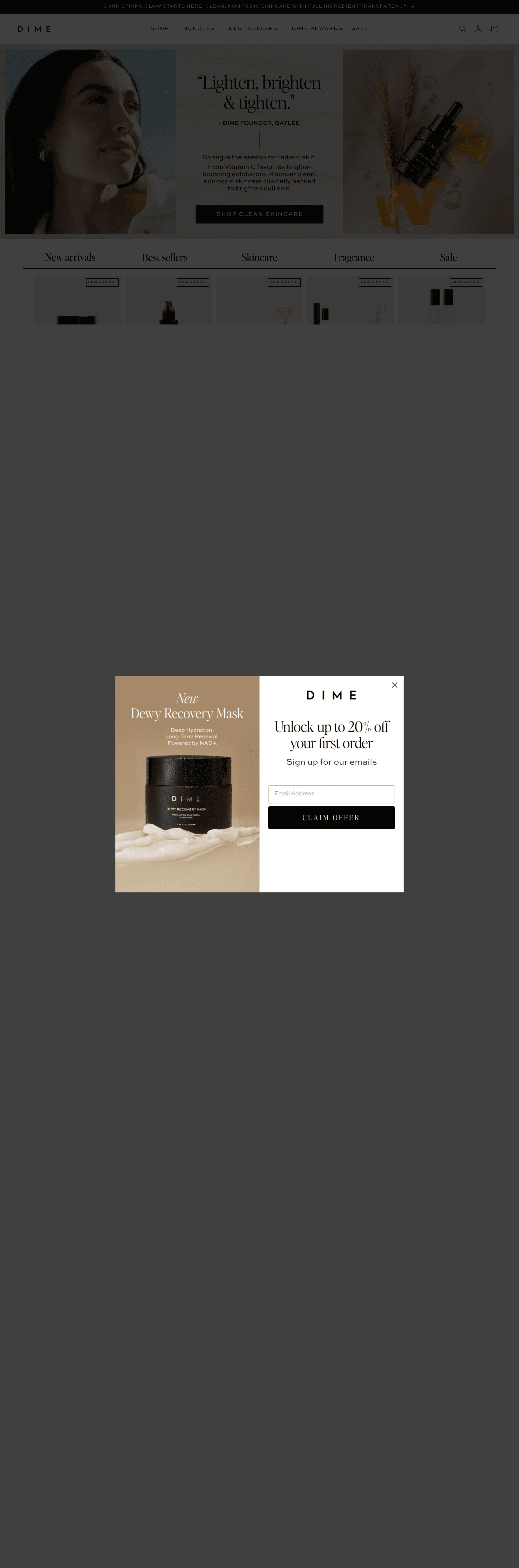 DIME Beauty dtc landing page screenshot