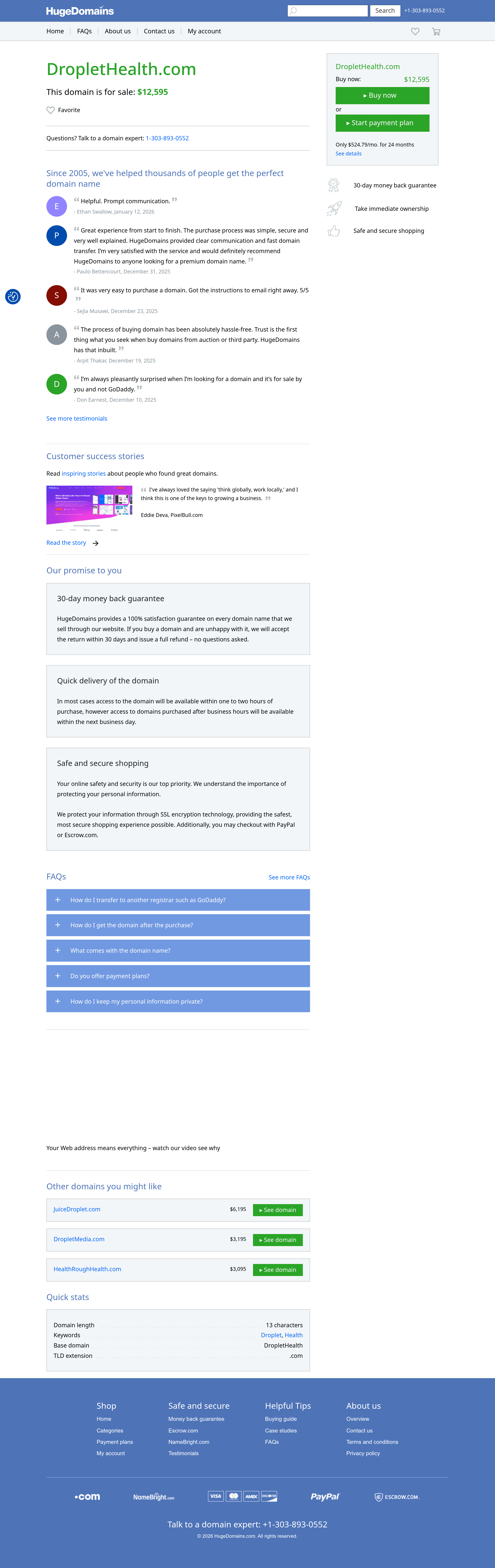 Droplethealth dtc landing page screenshot