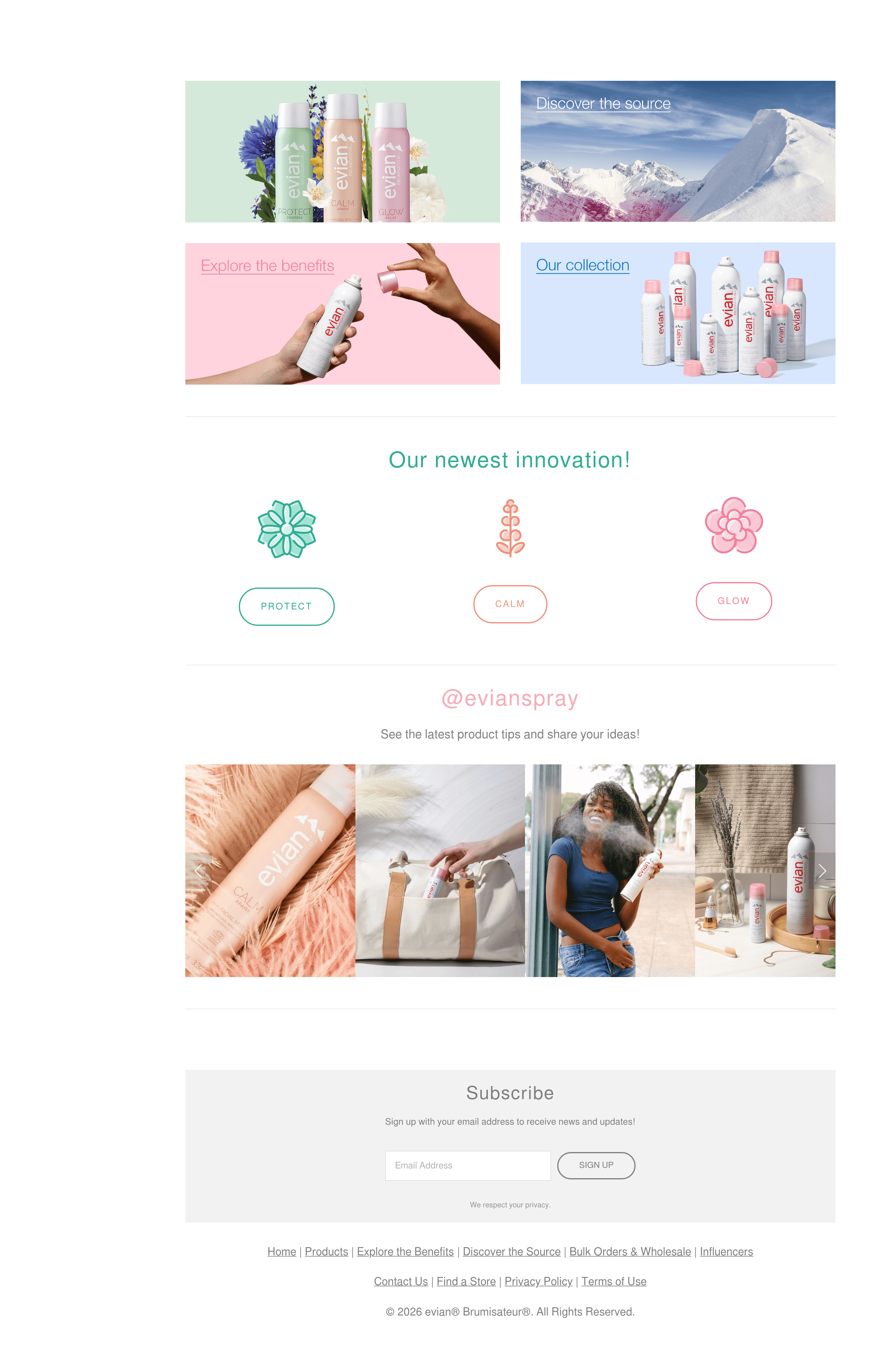 Evianspray dtc landing page screenshot