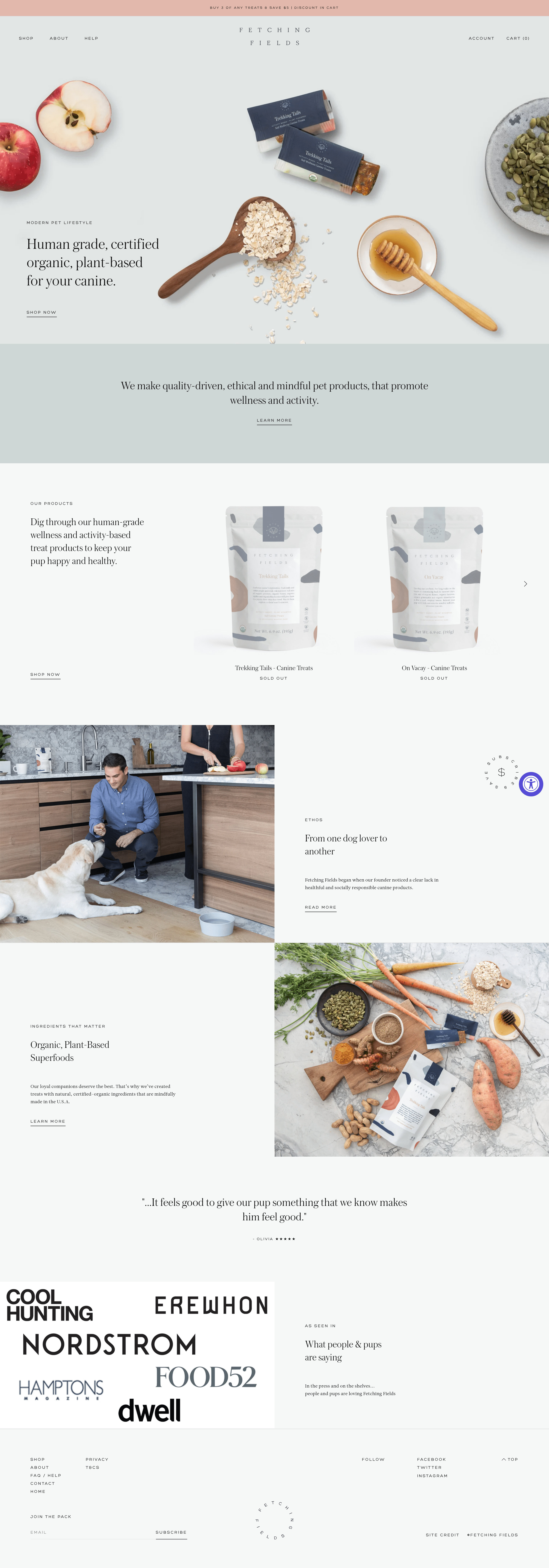 Fetching Fields dtc landing page screenshot