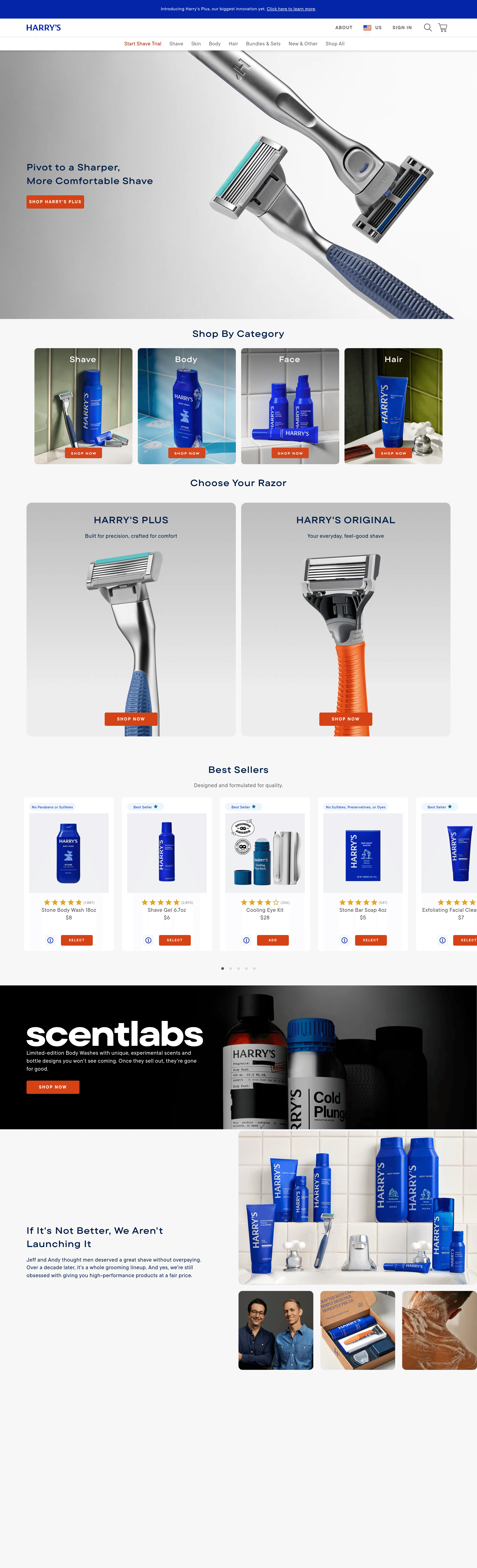 Harry's dtc landing page screenshot
