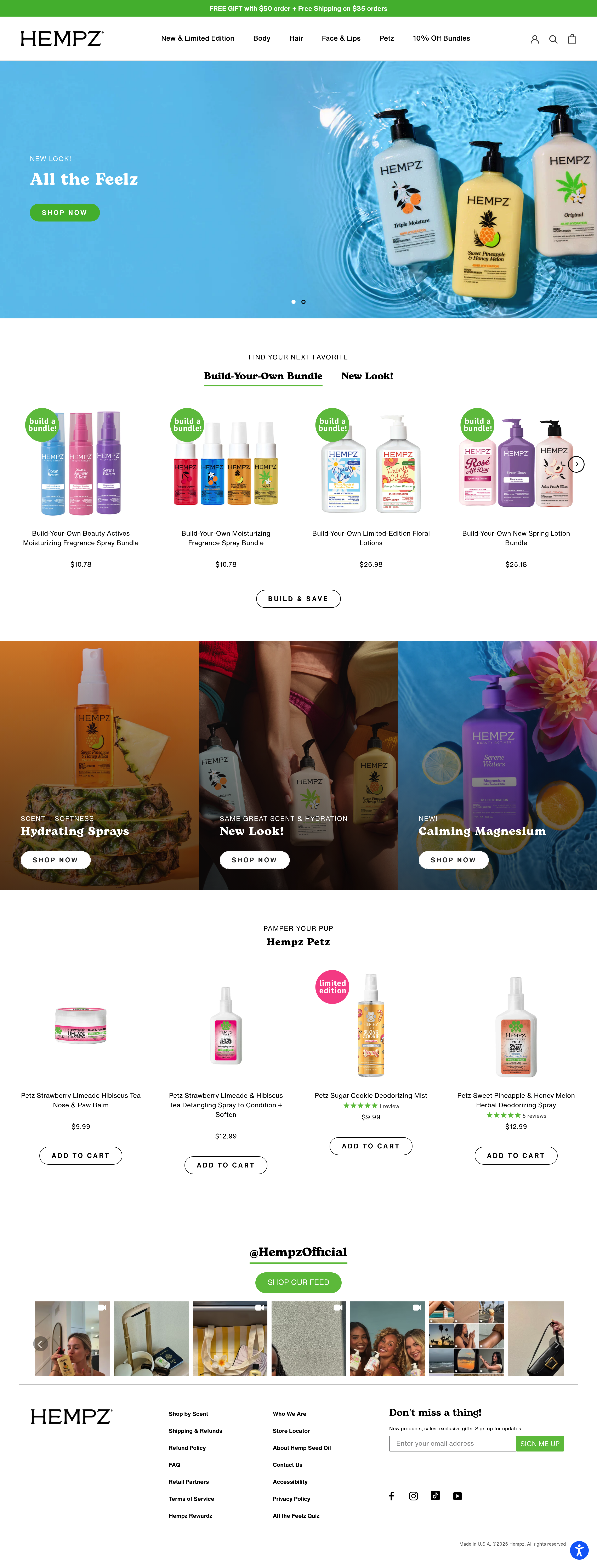 Hempz dtc landing page screenshot