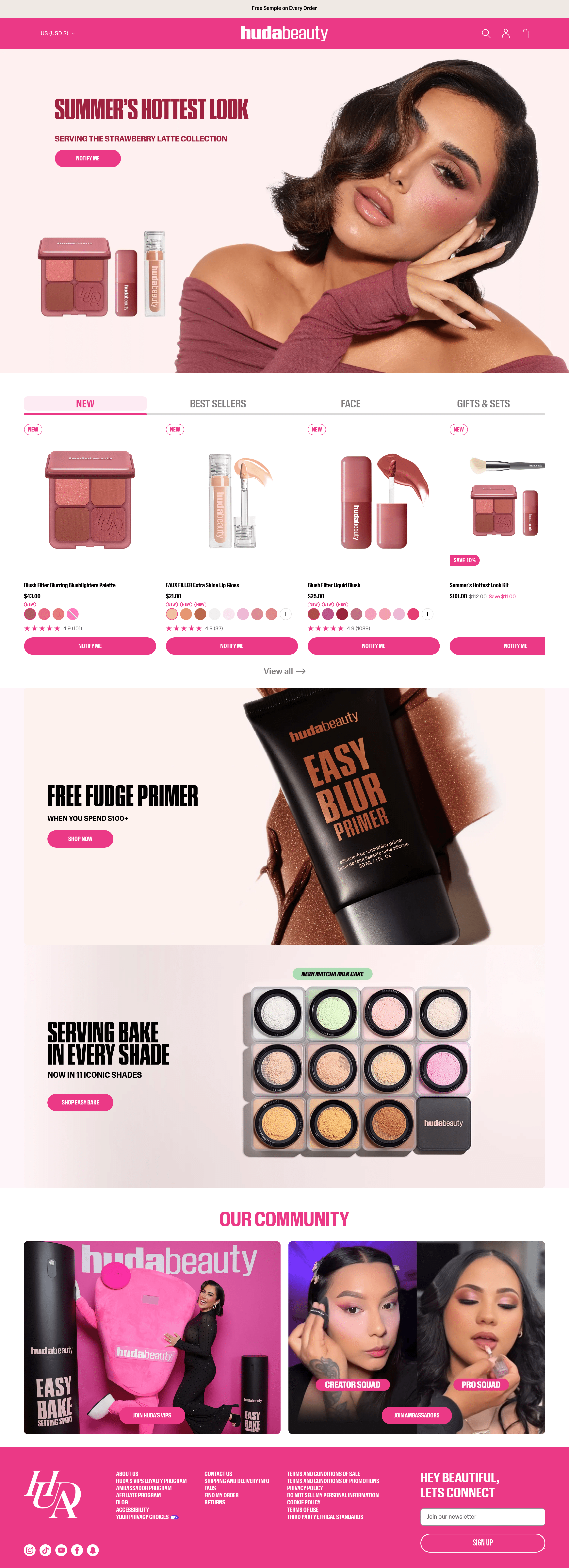 Huda Beauty dtc landing page screenshot