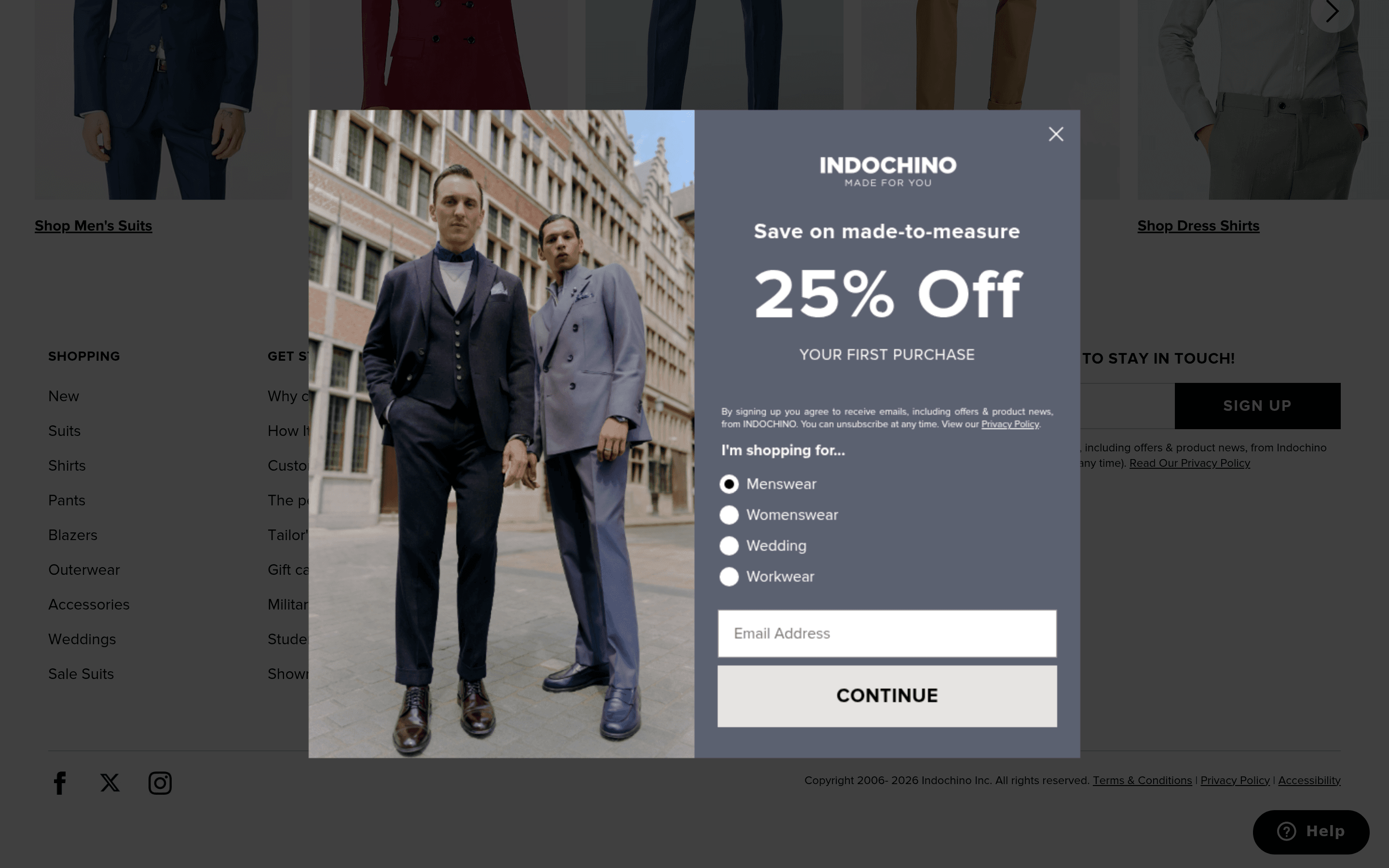 Indochino dtc landing page screenshot