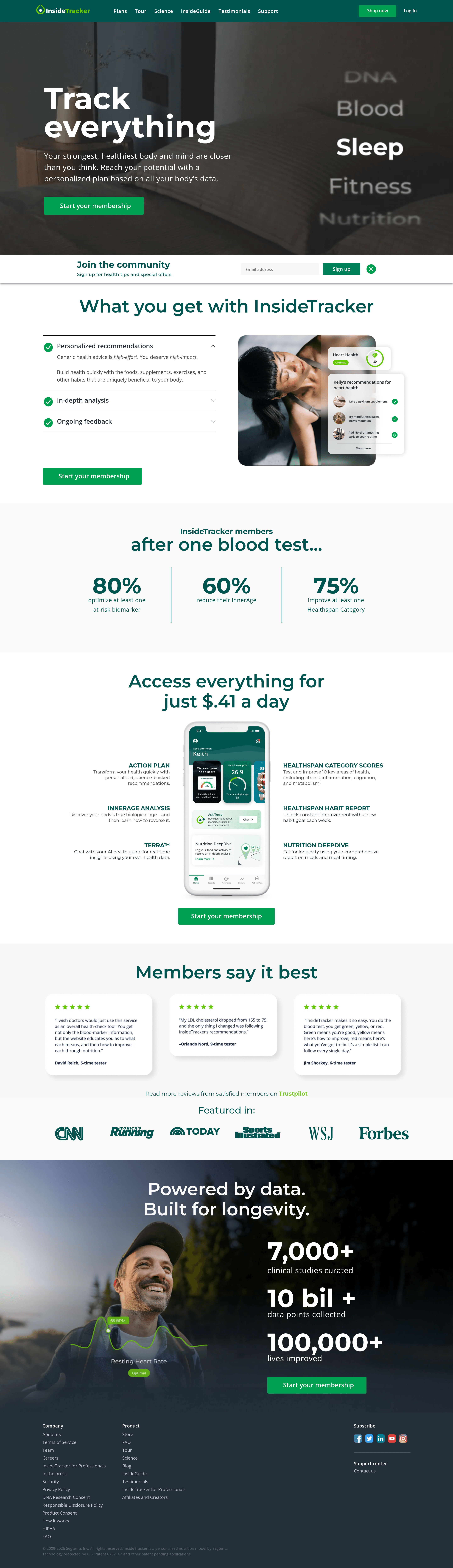 InsideTracker dtc landing page screenshot