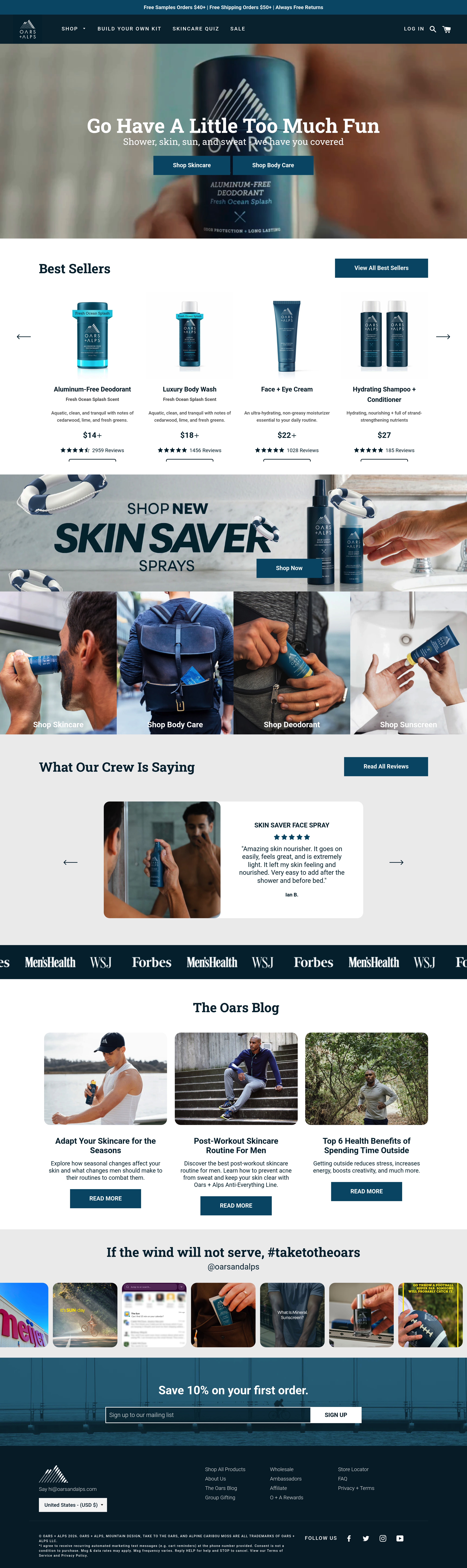 Oars+Alps dtc landing page screenshot