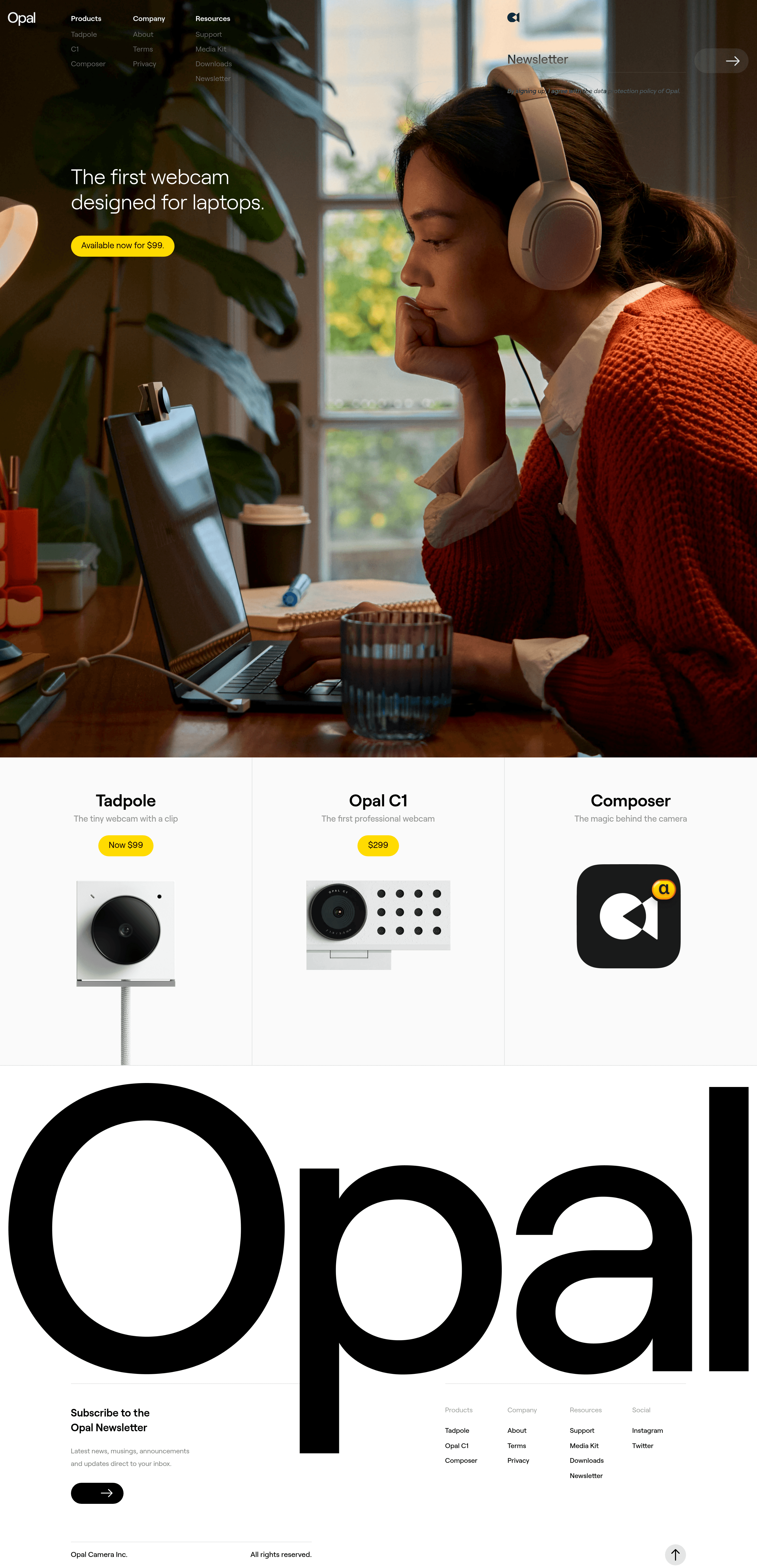 Opal Camera dtc landing page screenshot
