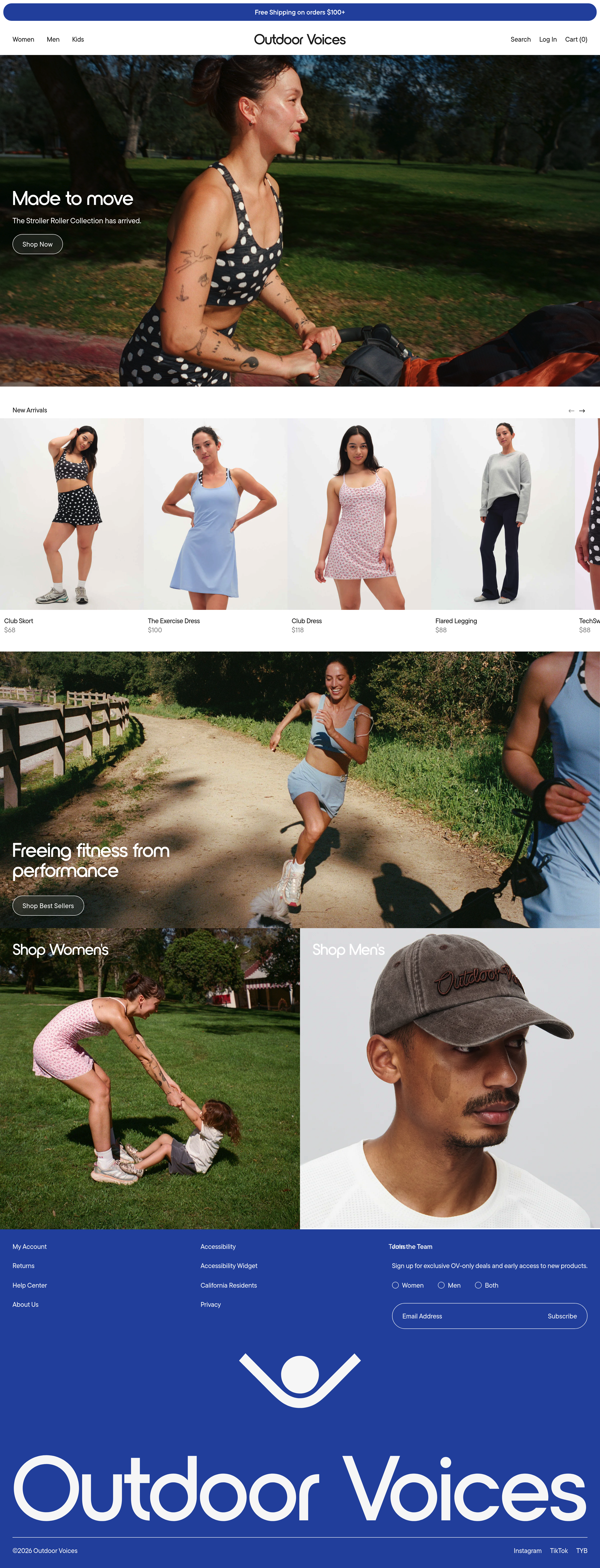 Outdoor Voices dtc landing page screenshot