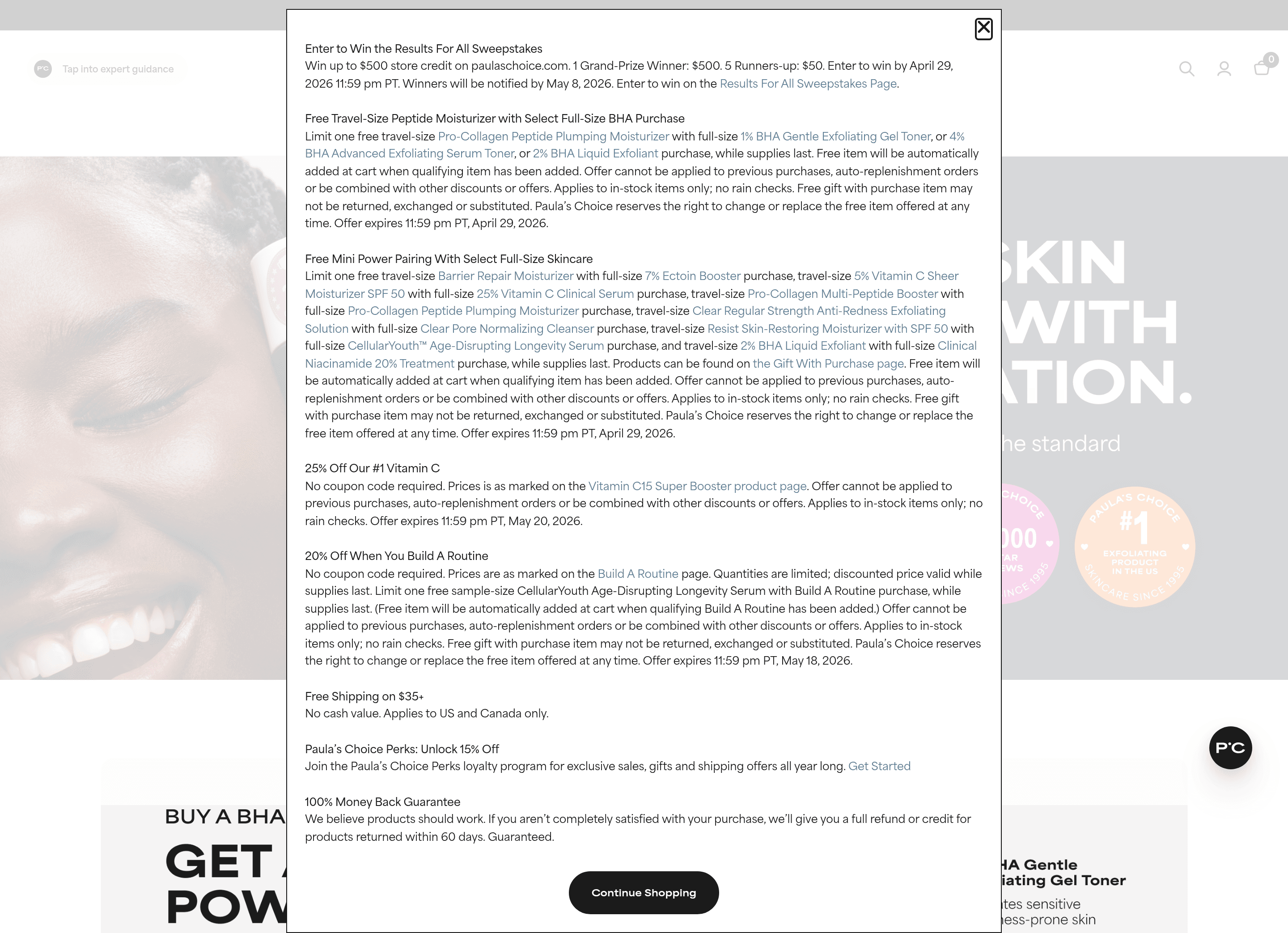 Paula's Choice dtc landing page screenshot