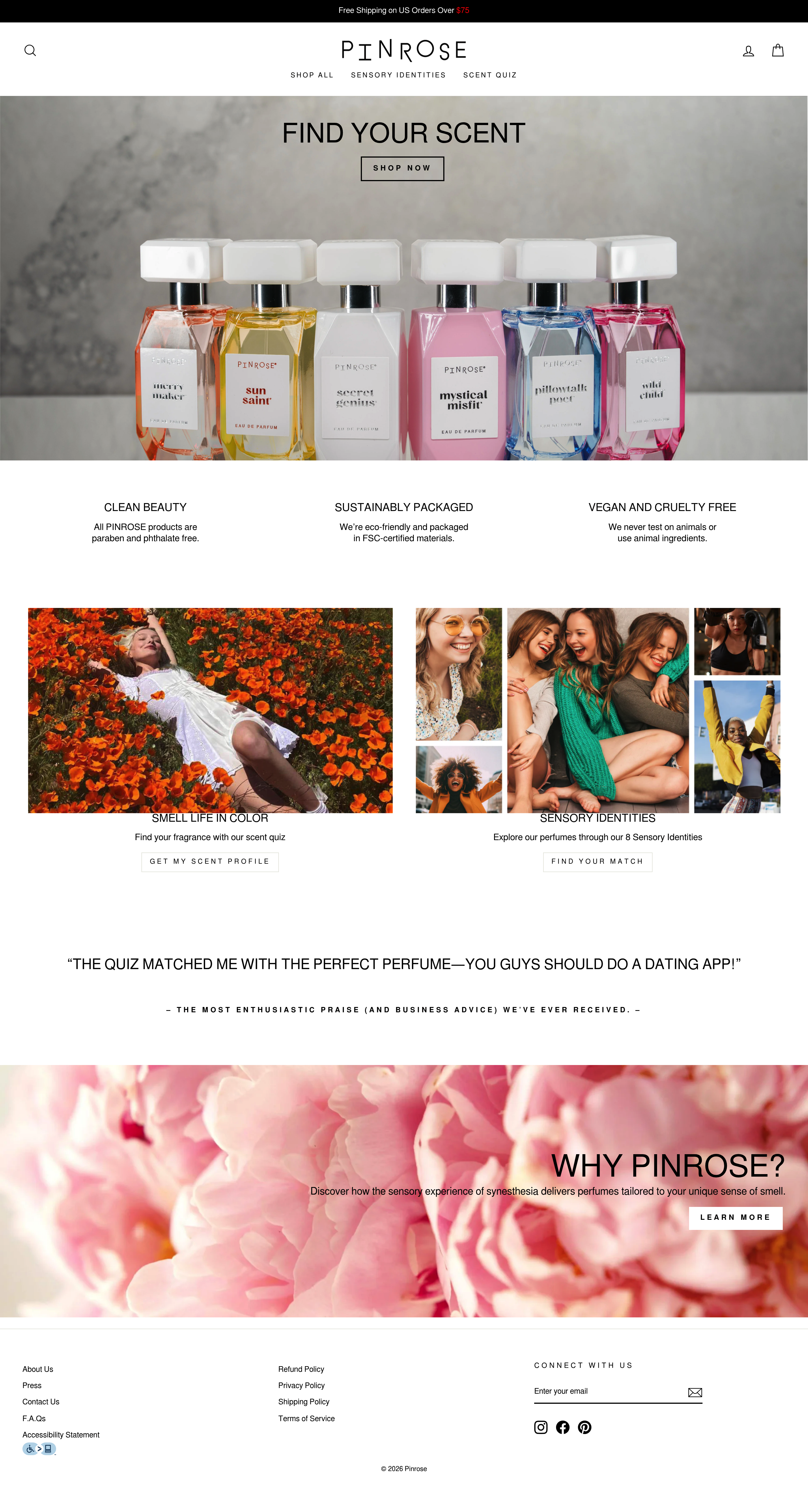 Pinrose dtc landing page screenshot