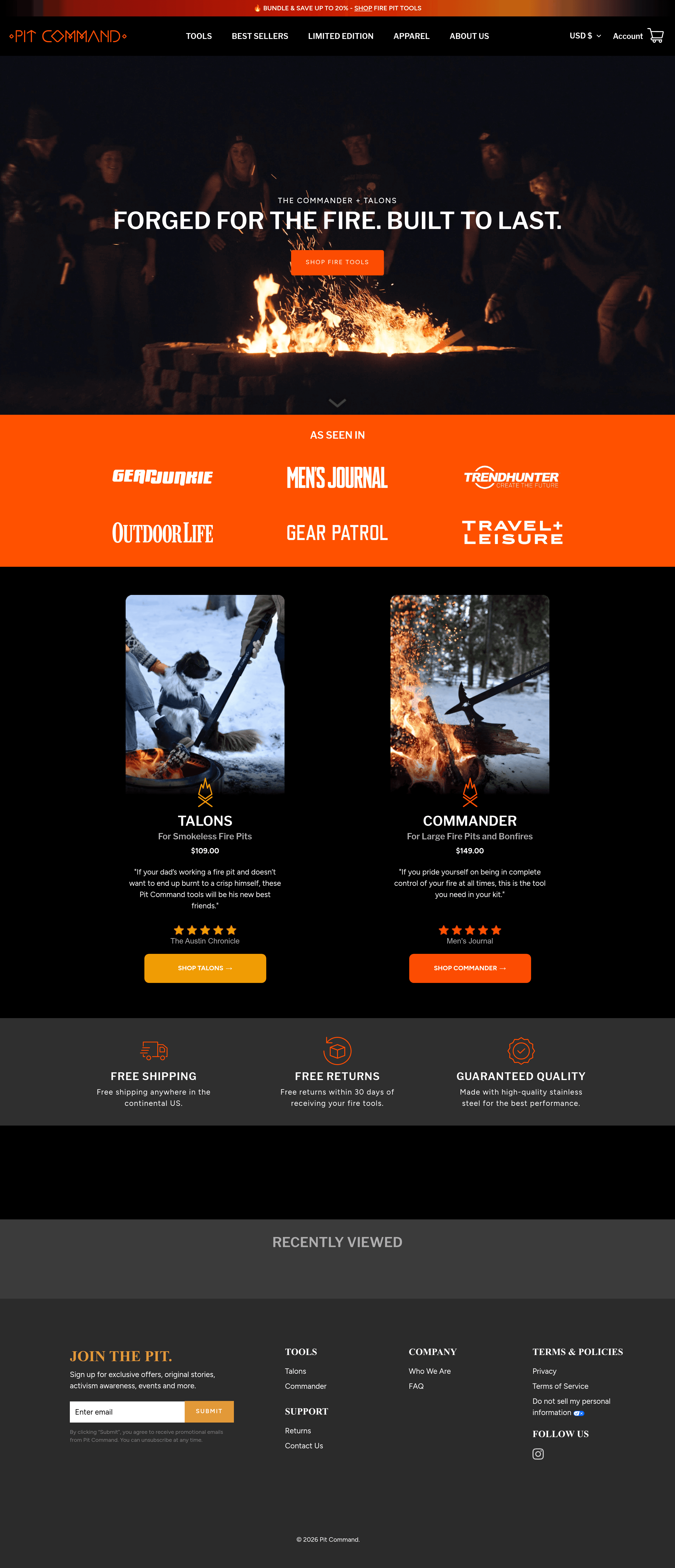 Pitcommand dtc landing page screenshot