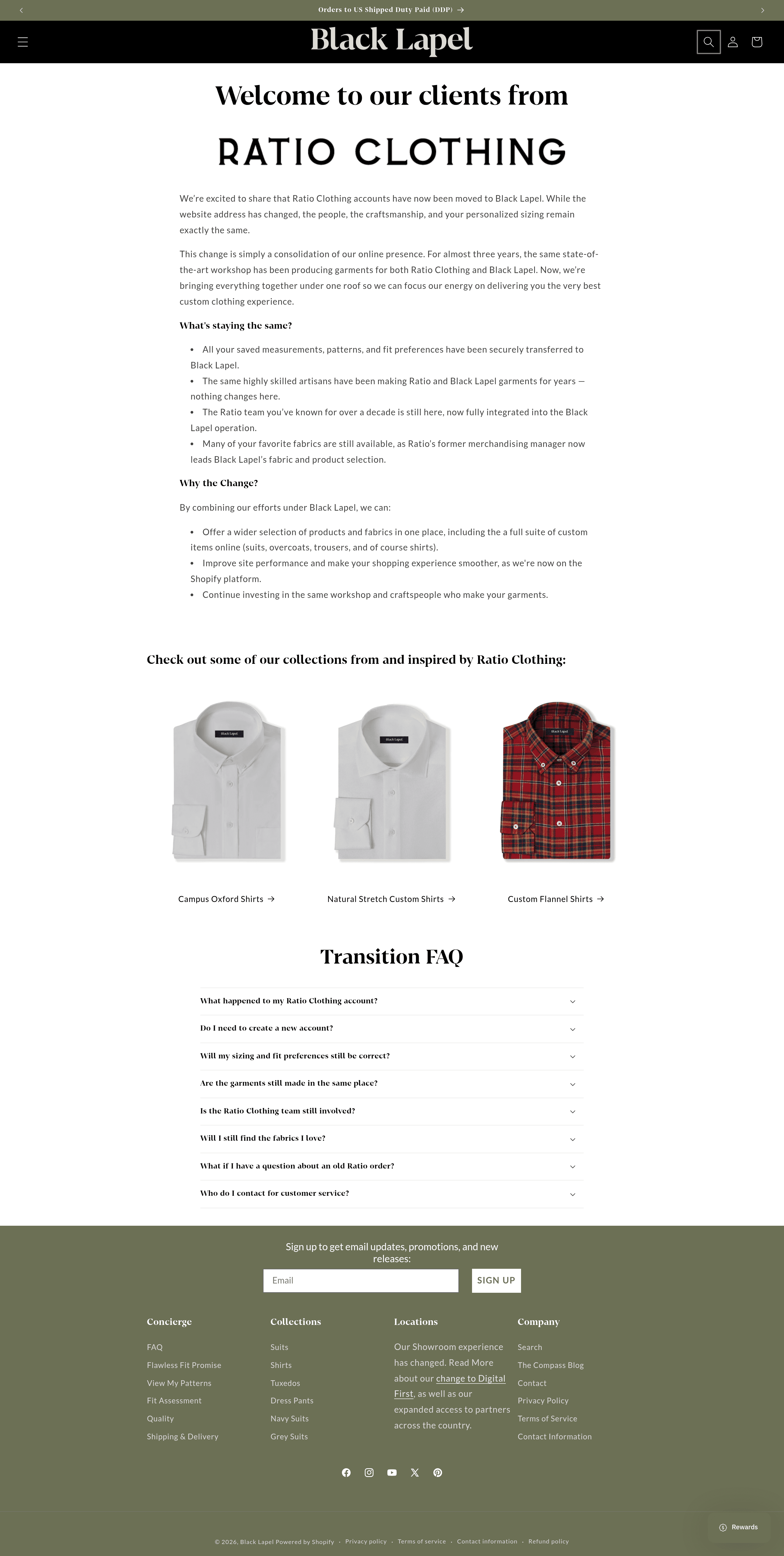 Ratioclothing dtc landing page screenshot