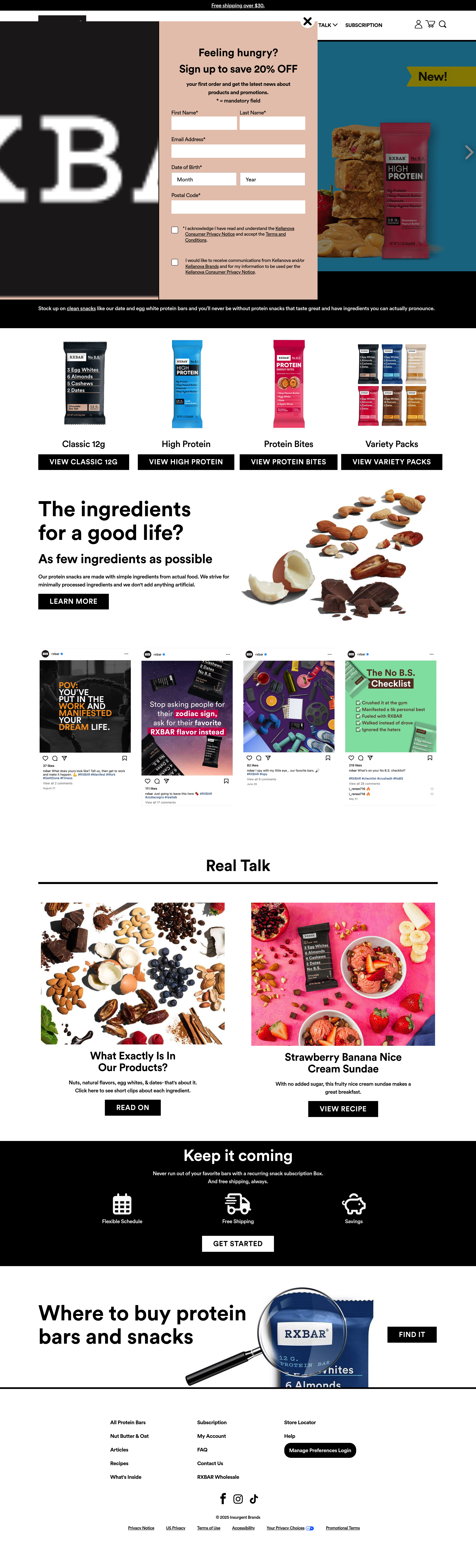 RXBar dtc landing page screenshot