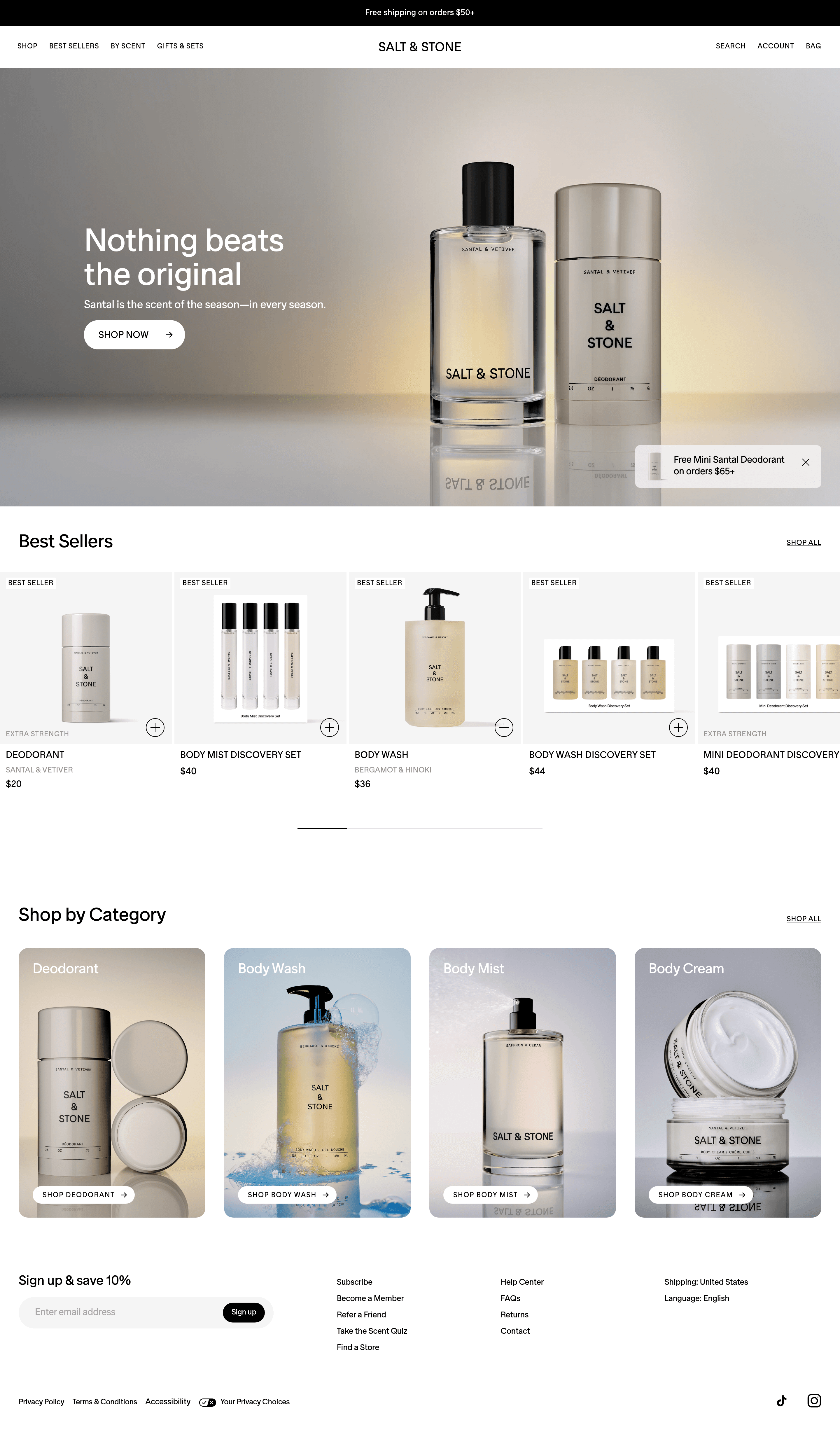 Salt and Stone dtc landing page screenshot