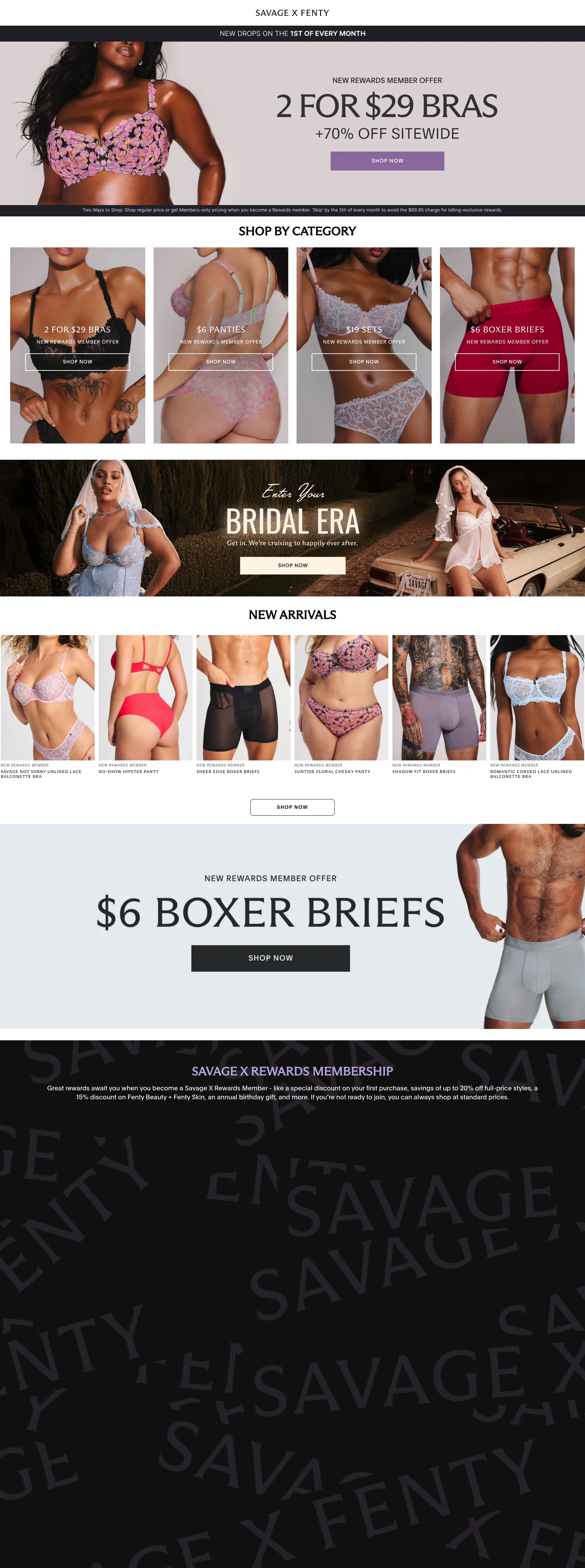 Savage X Fenty dtc landing page screenshot