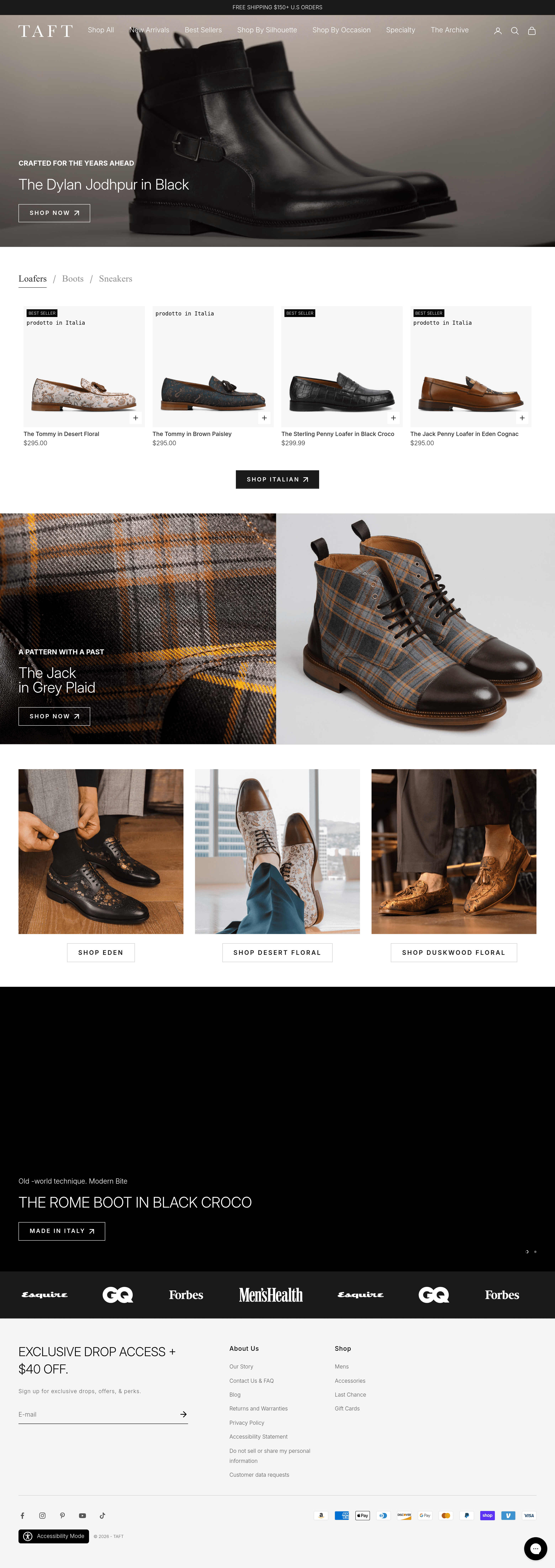 Taftclothing dtc landing page screenshot