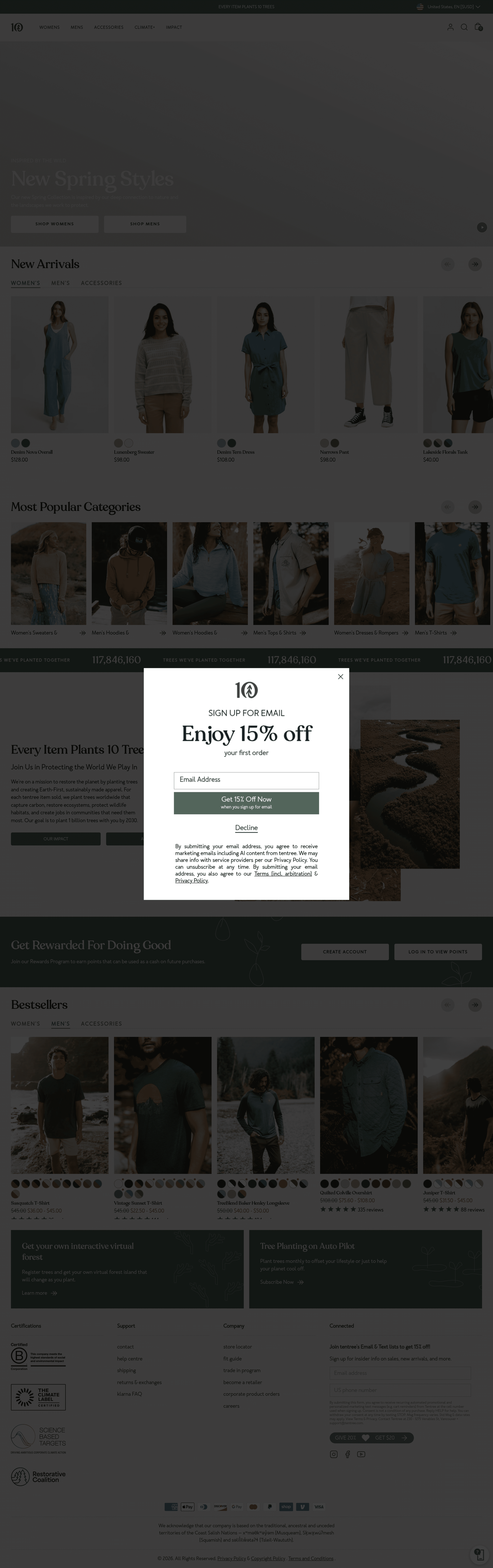 Tentree dtc landing page screenshot