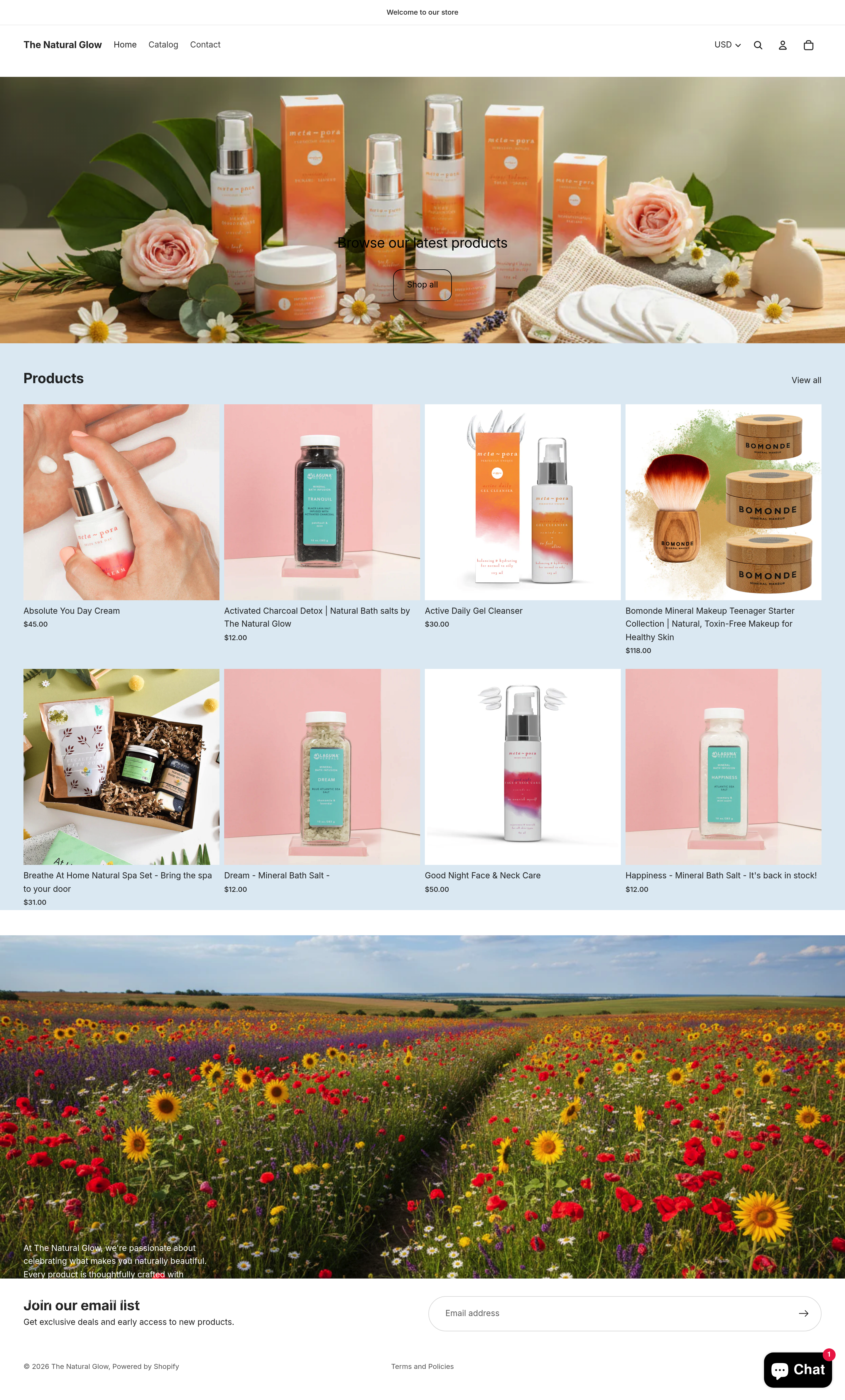 The Natural Glow dtc landing page screenshot