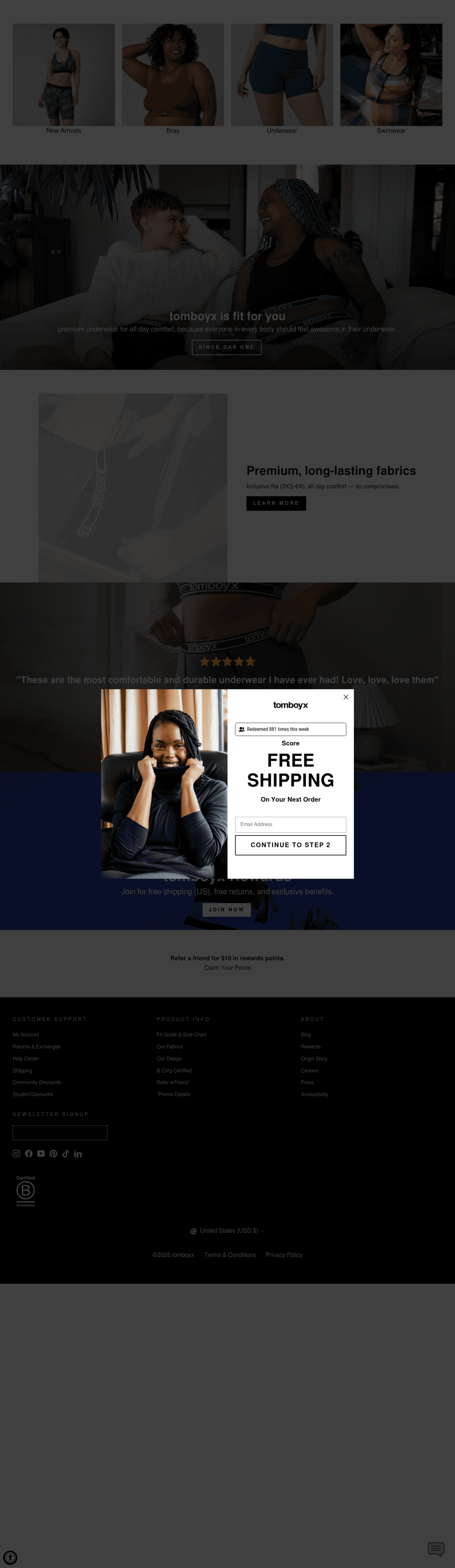 Tomboyx dtc landing page screenshot