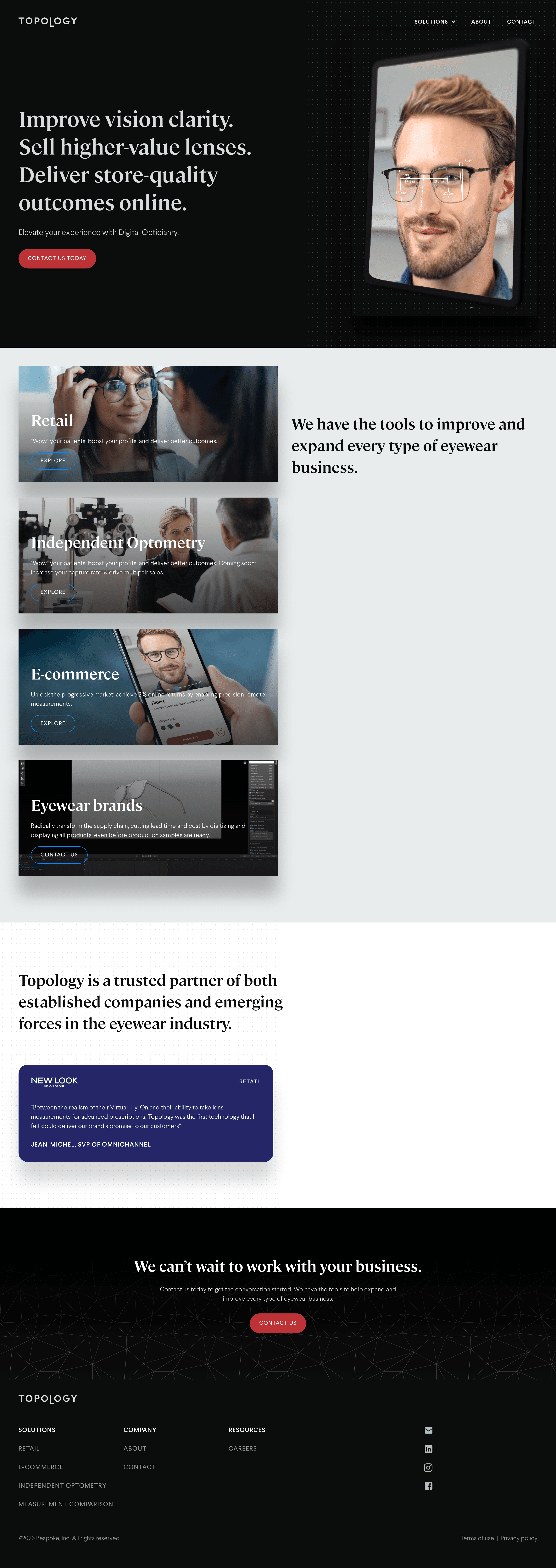 Topologyeyewear dtc landing page screenshot
