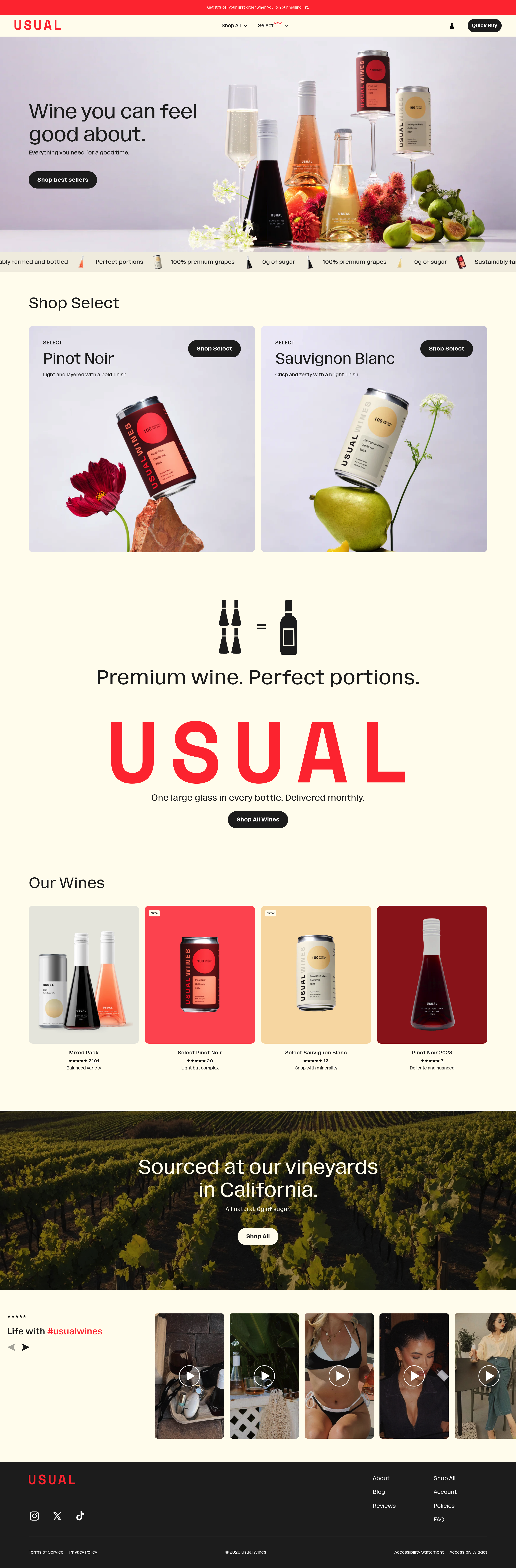 Usual Wines dtc landing page screenshot